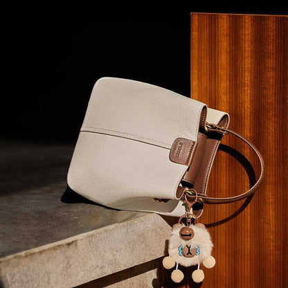 Colorblock Leather Bucket Shoulder Bag