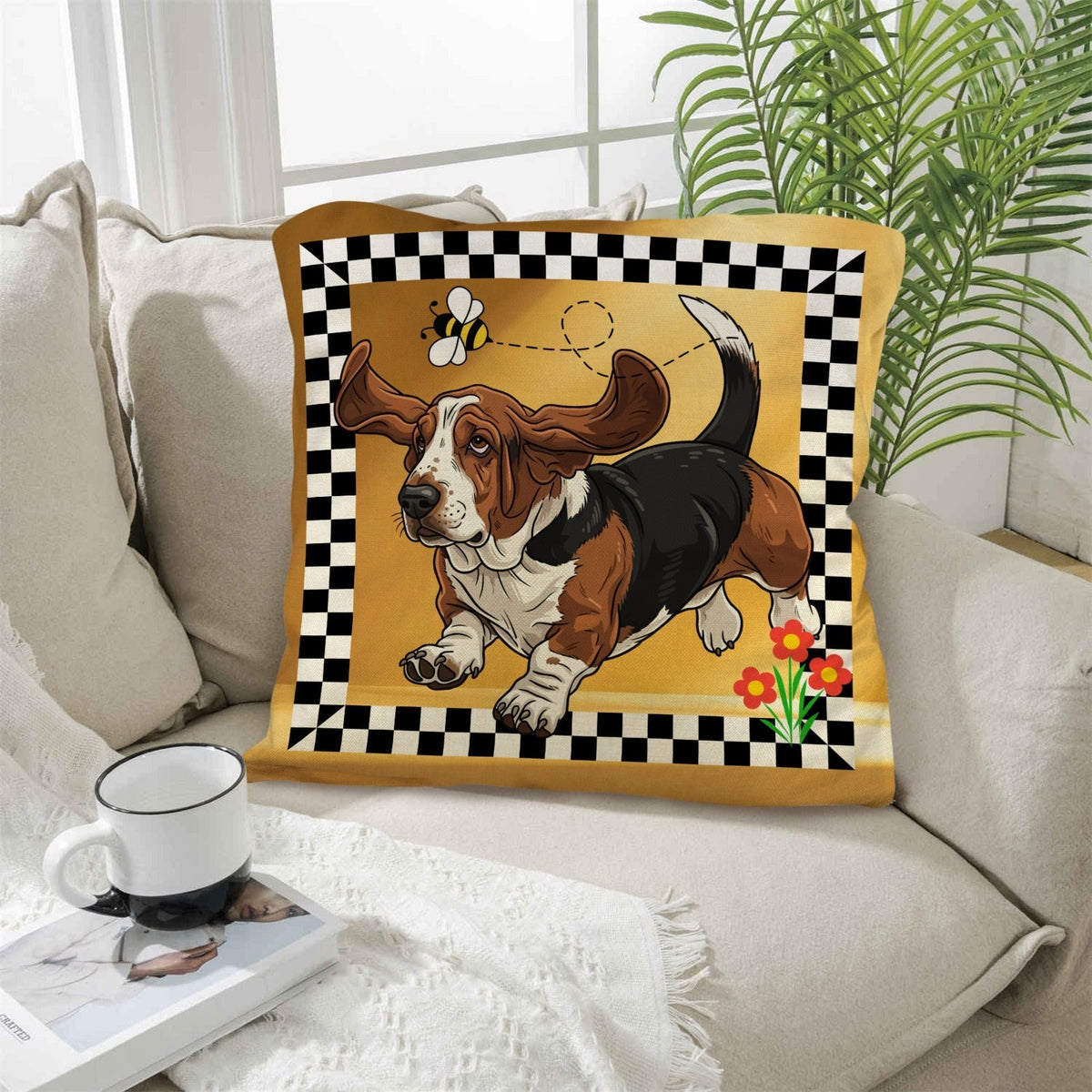 Basset Hound Throw Pillow Case Made in America