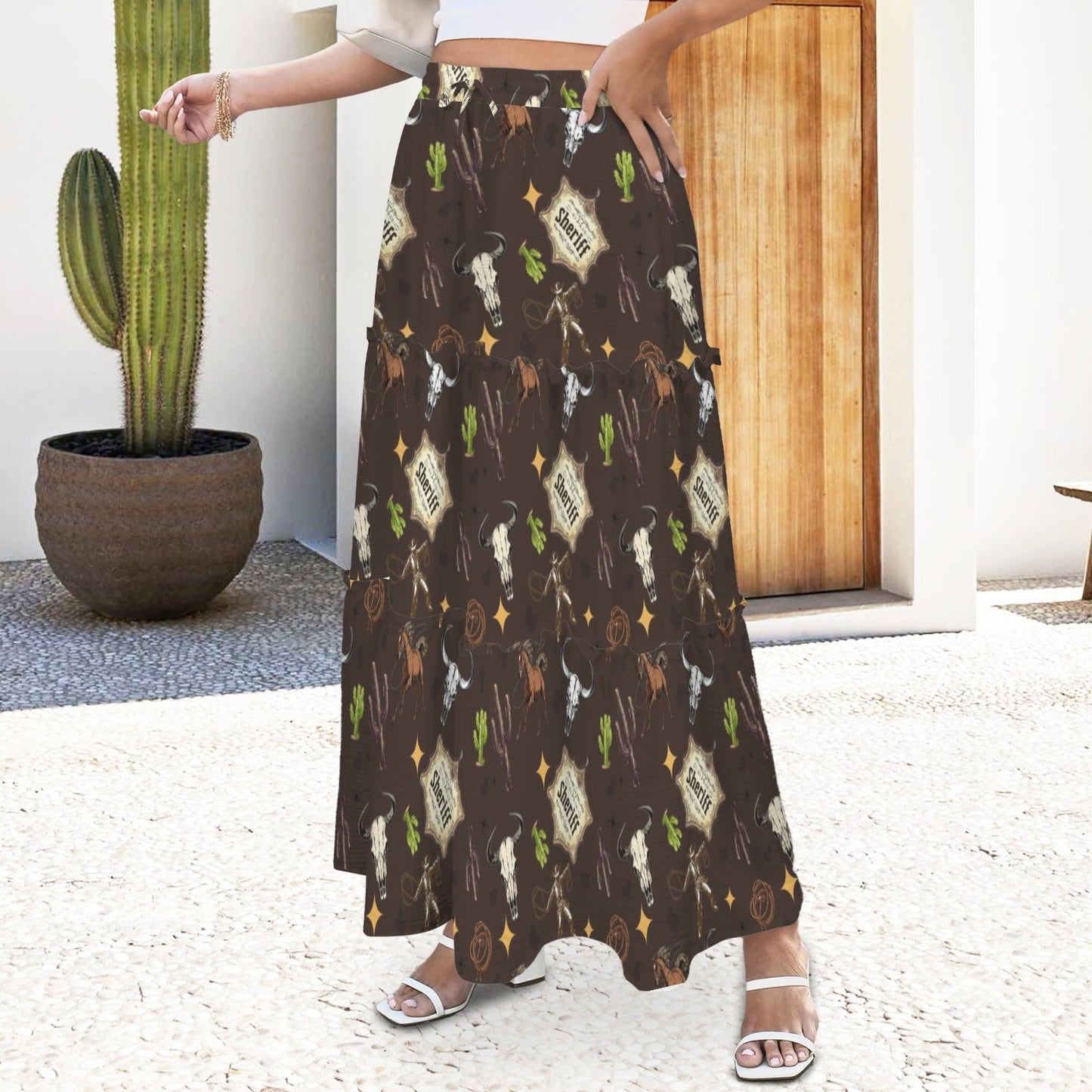Baha Ranch Western Symbols Tiered Prairie Maxi Skirt
