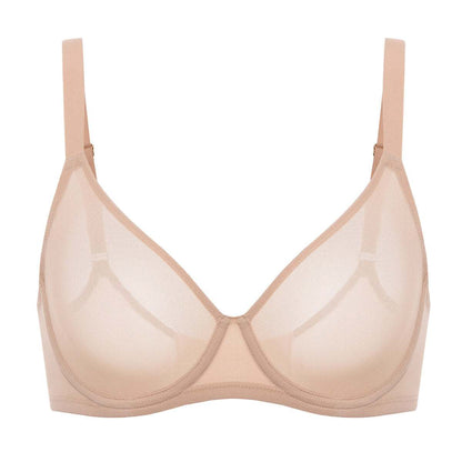 Cosnufy Sheer Mesh Plunge Underwire Full Coverage Bra
