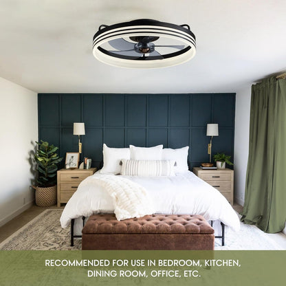 20 Inch Black Flush Mount Ceiling Fan With Lights And Remote by ShipItFurniture