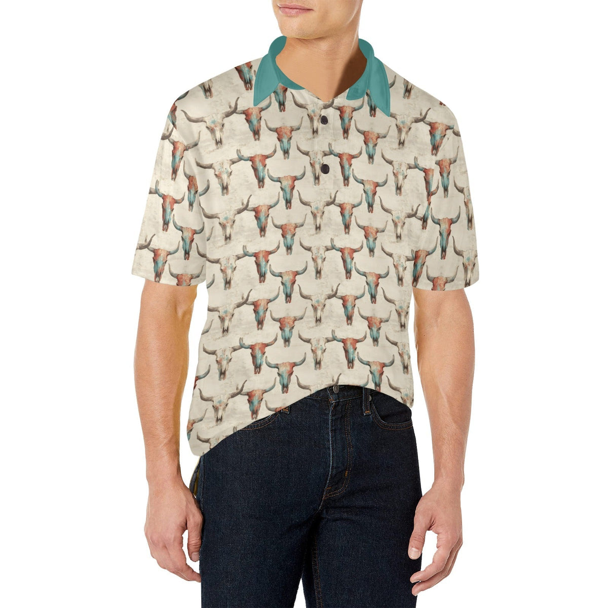 Baha Ranch Colored Skulls Men's Polo Style Shirt