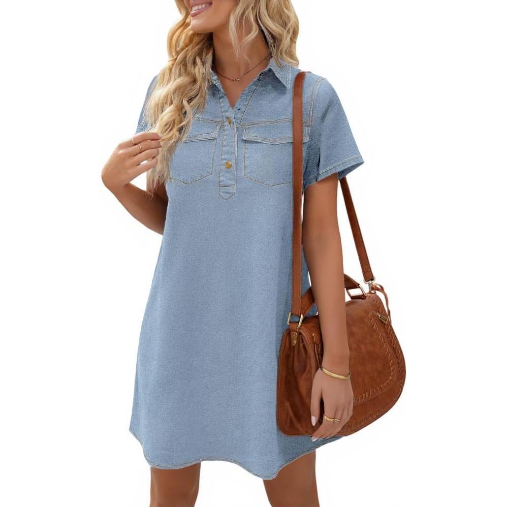 Women's Short Sleeve Denim Shirt Dress