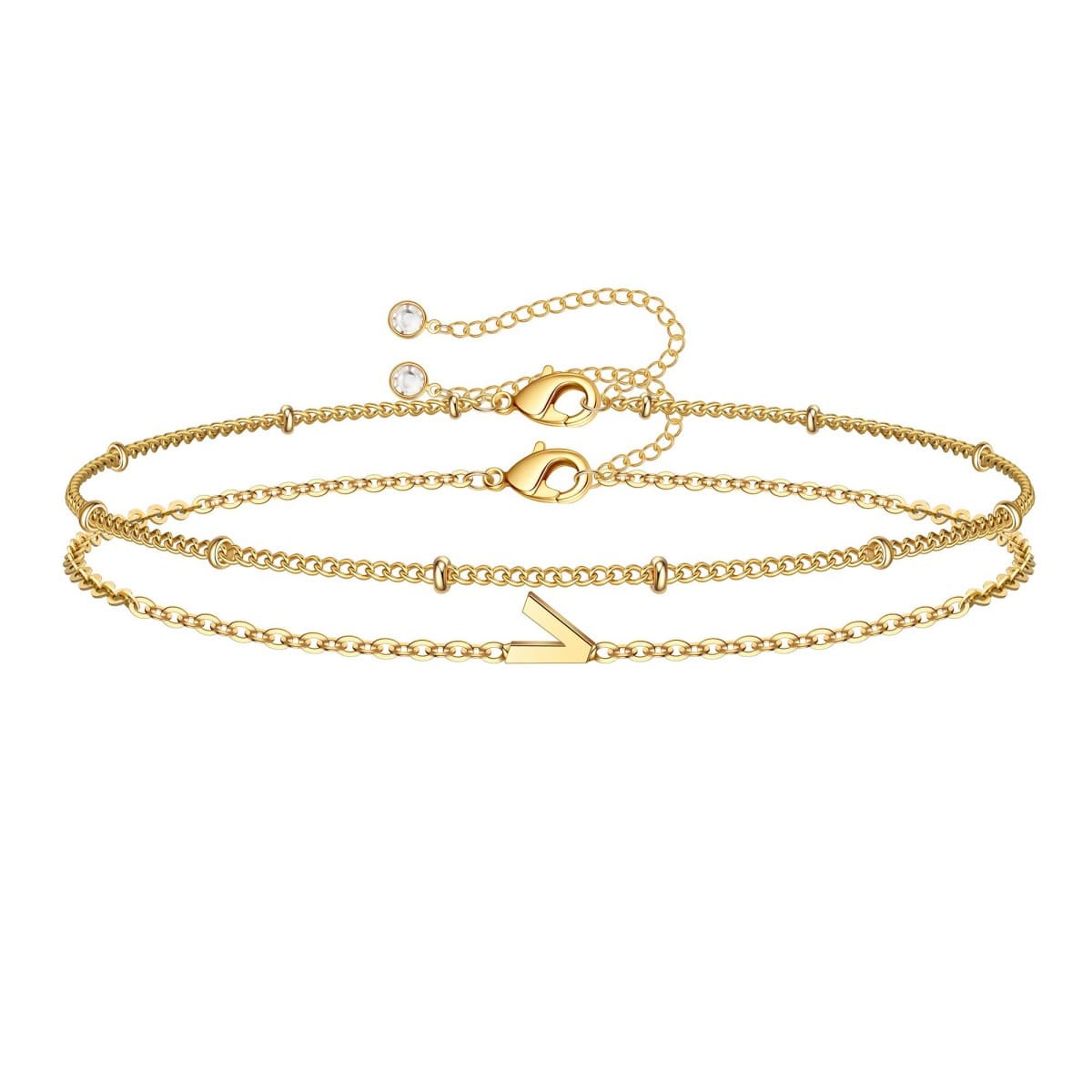 Dainty Initial Layered Chain Bracelet Personalized Adjustable