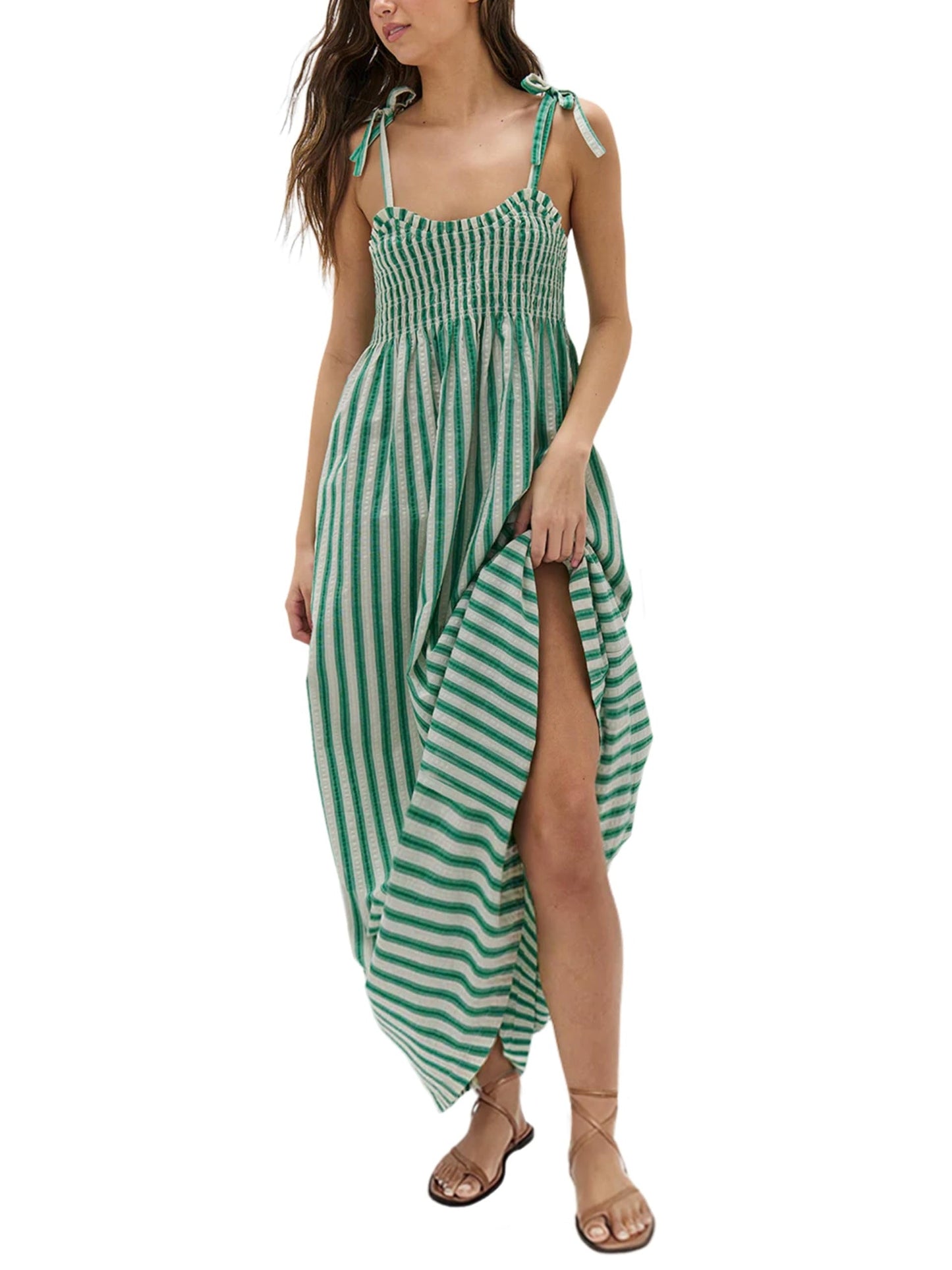 Women's Striped Smocked Maxi Dress