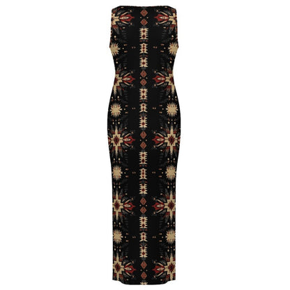 Baha Ranch Black and Tan Aztec Bodycon Side Slit Western Maxi Dress