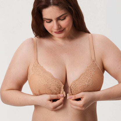 Front Closure Lace Underwire Plunge Bra