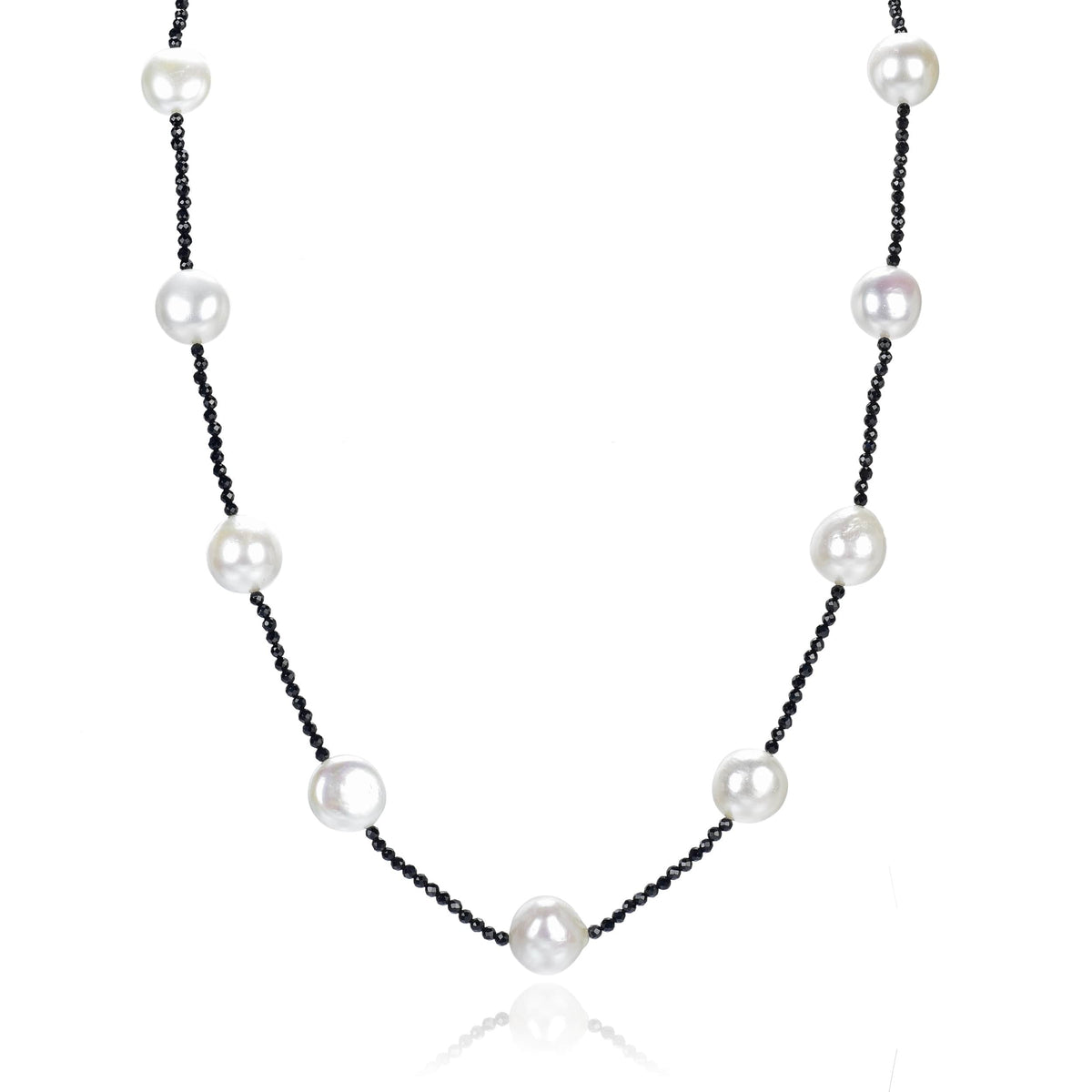 Freshwater Pearl and Black Spinel Beaded Station Necklace