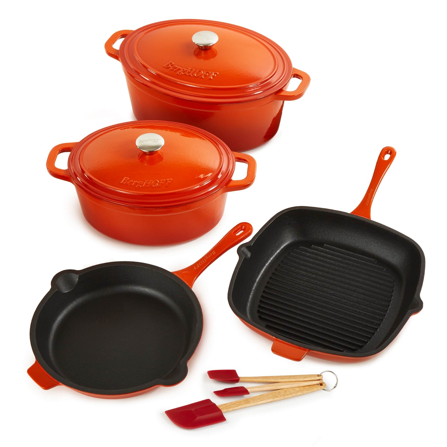 BergHOFF Neo 9pc Cast Iron Cookware Set, Orange