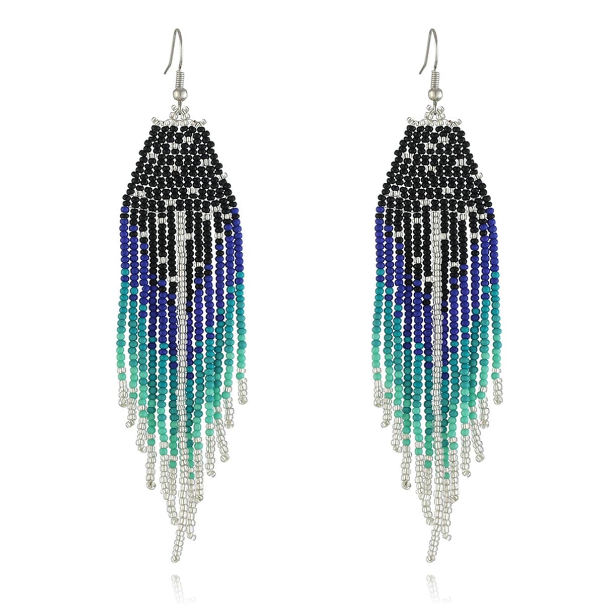 Black & Blue Howlite Stars Tassel Drop Earrings