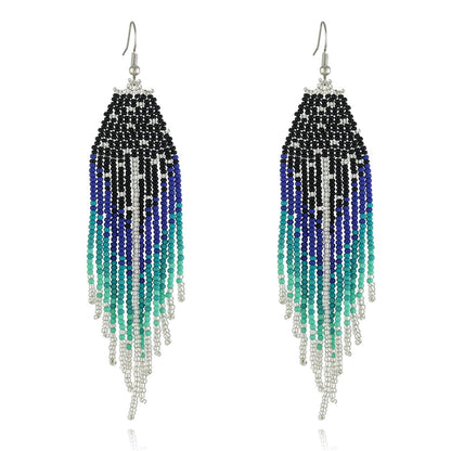 Black & Blue Howlite Stars Tassel Drop Earrings