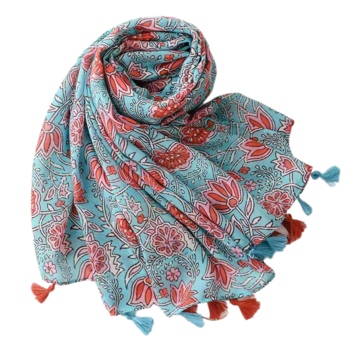 Blue and Red Flower Scarf