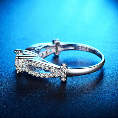 Crystal & Silvertone Filigree Ring