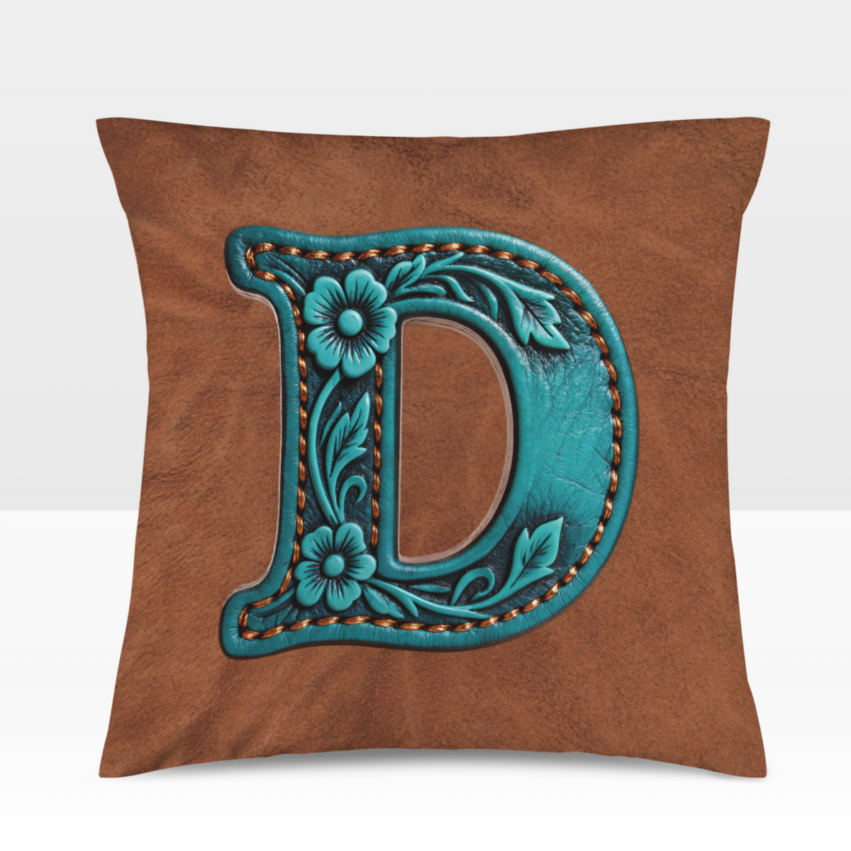 Baha Ranch Velvety Soft Western Tooled Initial Personalized Pillow Cover Made in America