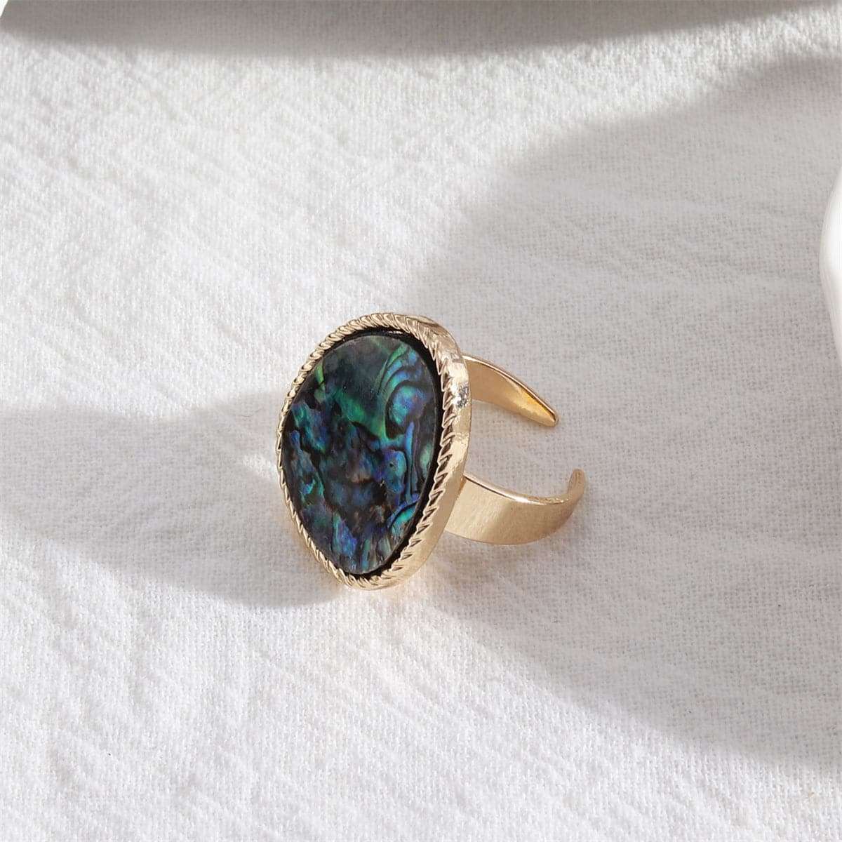 Abalone Shell & Goldtone Triangle Open Ring