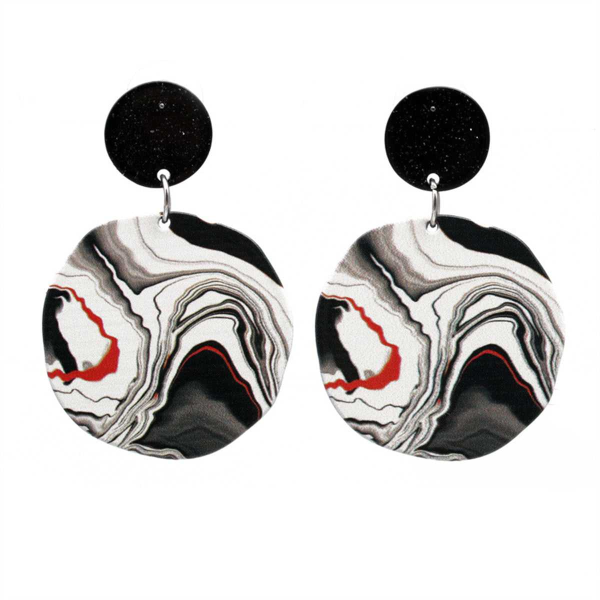 Black & White Acrylic Silvertone Marble-Texture Drop Earrings