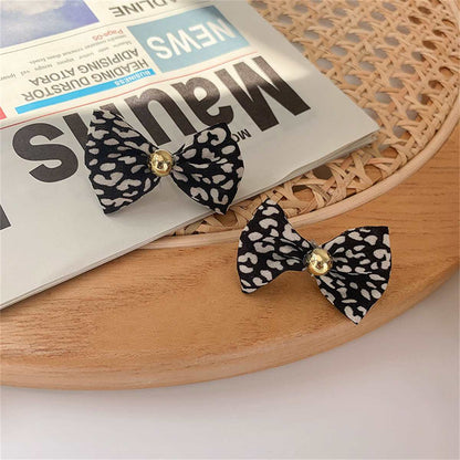Black & Goldtone Leopard Bow Stud Earrings