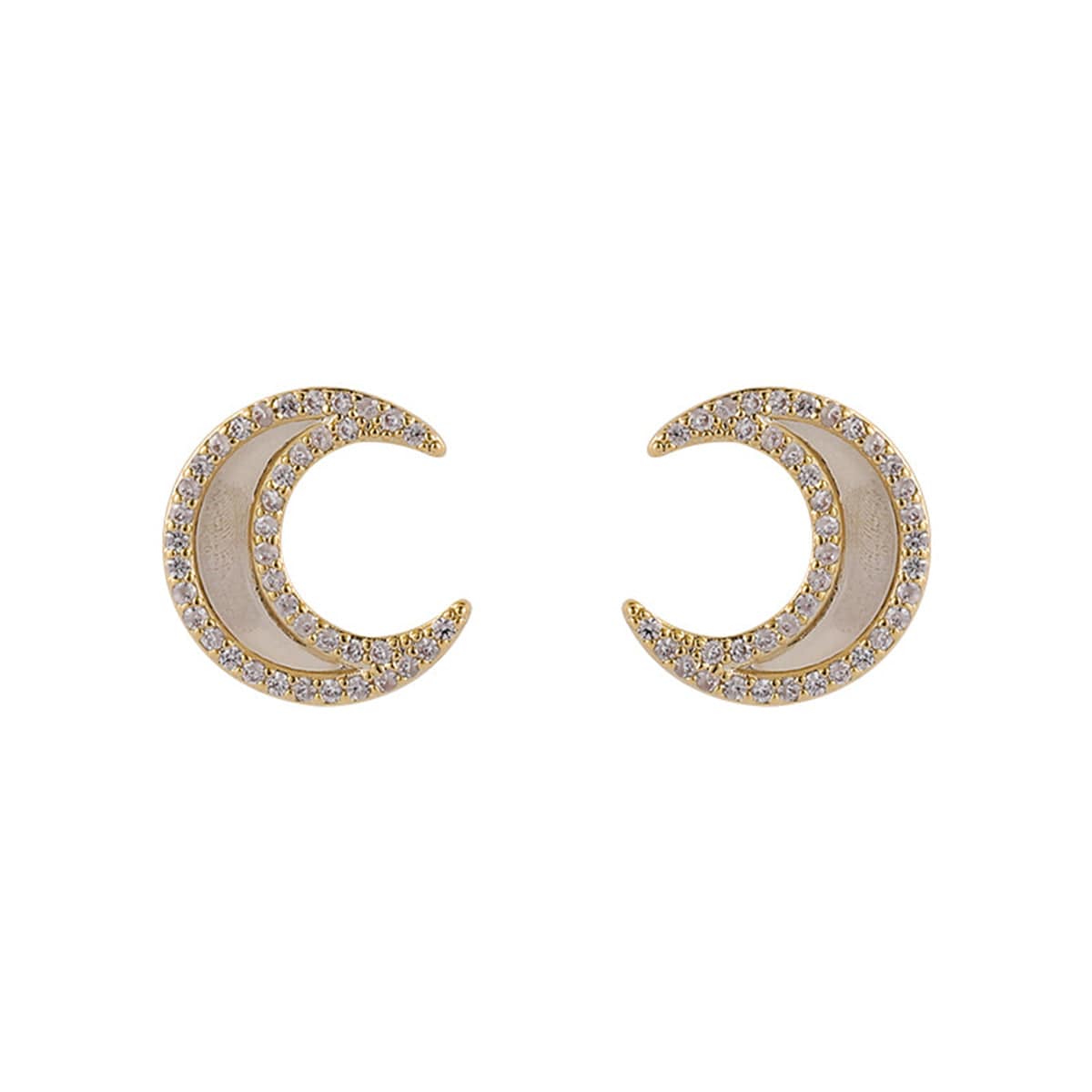 Acrylic & Cubic Zirconia Goldtone Moon Stud Earrings