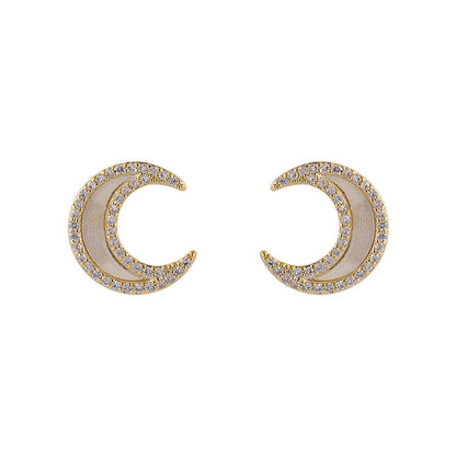Acrylic & Cubic Zirconia Goldtone Moon Stud Earrings