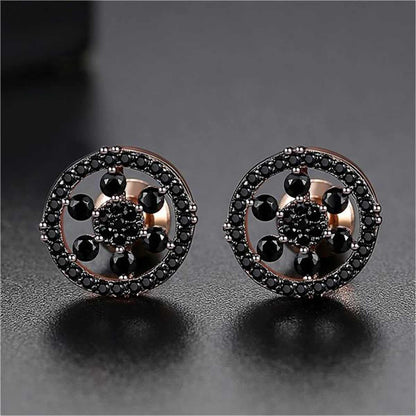 Black Cubic Zirconia & Goldtone Snowflake Round Stud Earrings