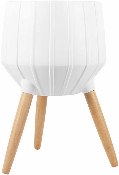 Dunguan White Ribbed Wood Planter - Clearance