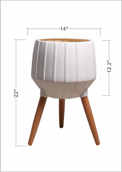Dunguan White Ribbed Wood Planter - Clearance