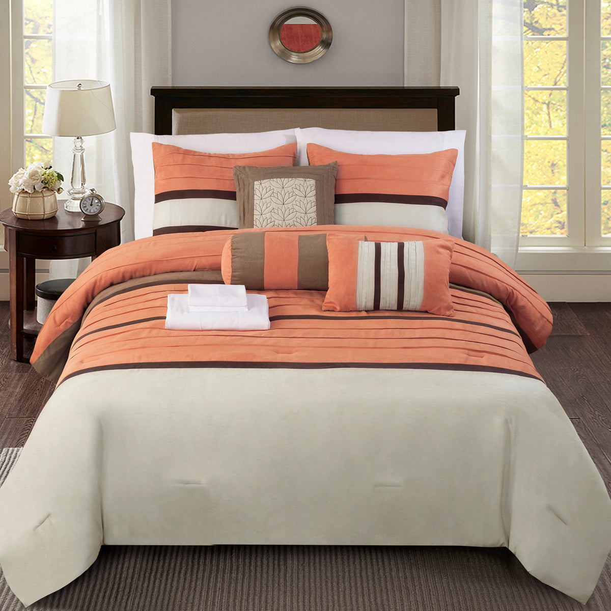 Elegant Comfort 12-Piece Cirena Micro suede Comforter Set, Includes 6-Piece Sheet Set with Double Sided Storage Pockets