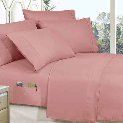 Elegant Comfort 8-Piece Pintuck Pinch Pleated Comforter Set - Includes 4-Piece Sheet Set with Double Sided Storage Pockets
