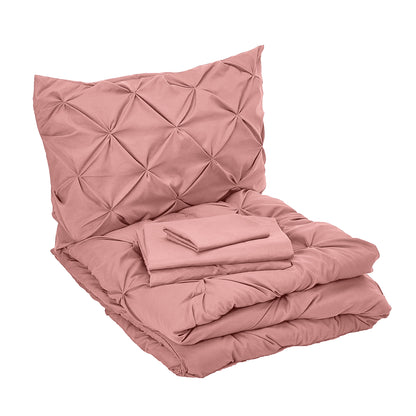 Elegant Comfort 8-Piece Pintuck Pinch Pleated Comforter Set - Includes 4-Piece Sheet Set with Double Sided Storage Pockets