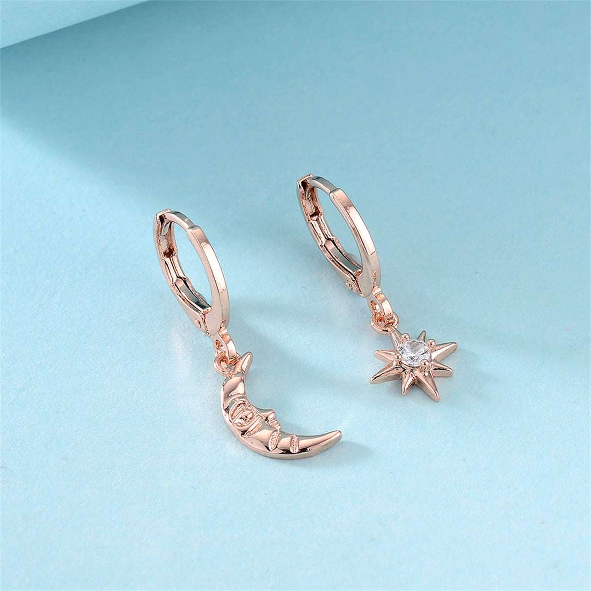 Cubic Zirconia & Rose Goldtone Sun Moon Huggie Earrings