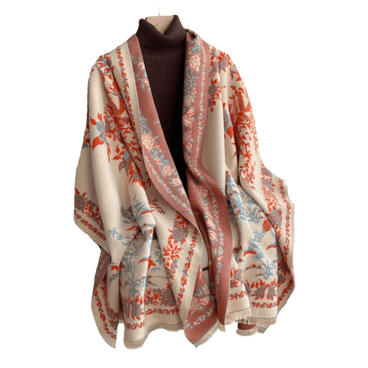 Beige, Rust & Dusty Blue Delicate Floral Scarf