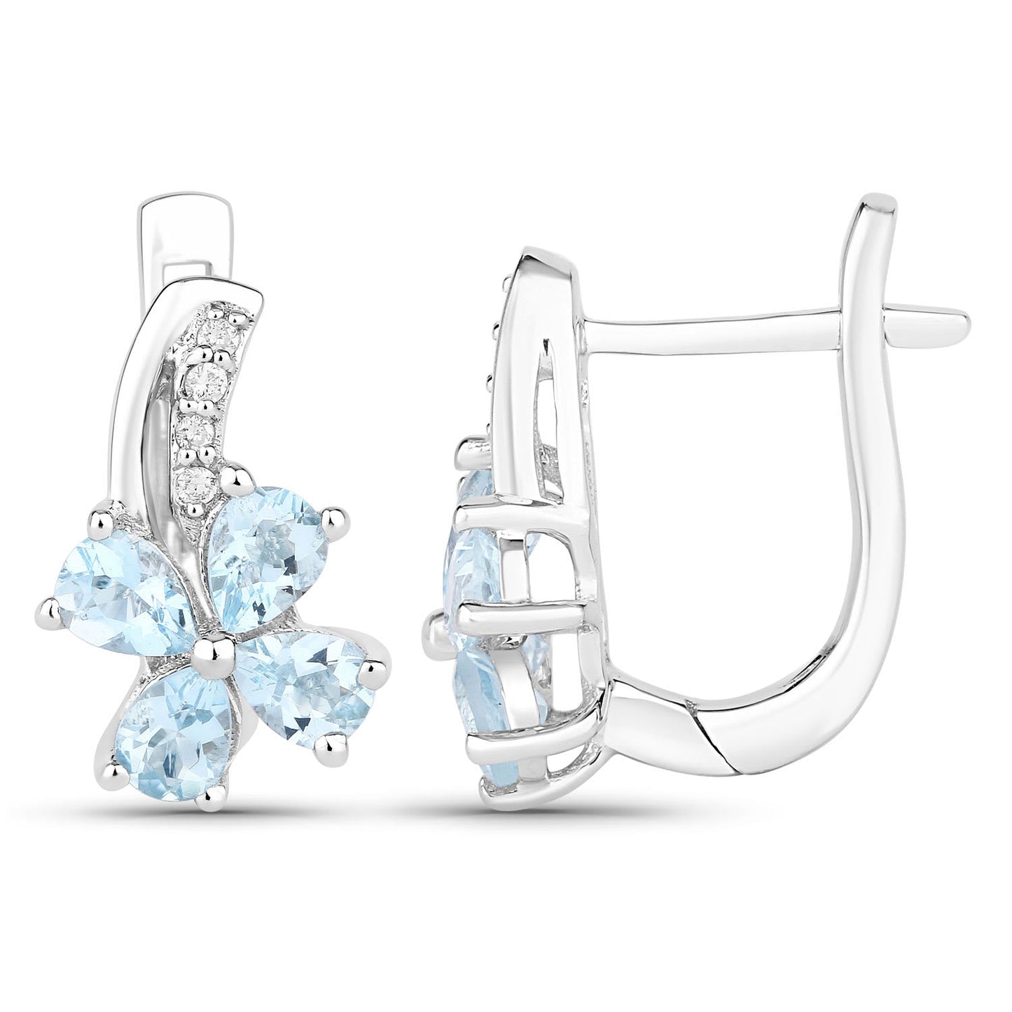 Genuine Blue Aquamarine Lab Diamond Silver Floral Earrings