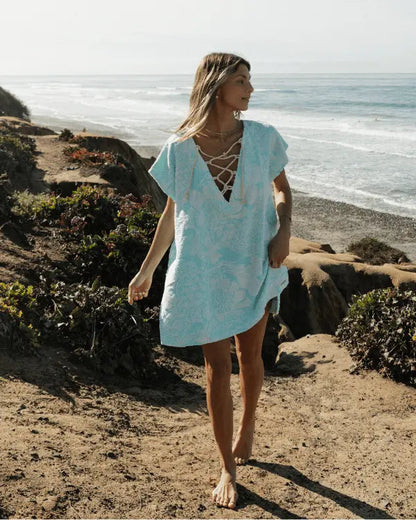 Women's Boho Lace Up Cover Up Dress