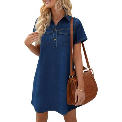 Women's Short Sleeve Denim Shirt Dress