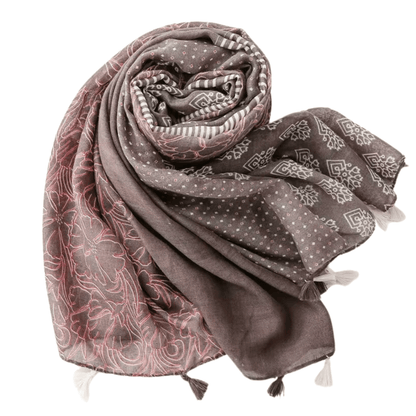 Elegant Multi-Pattern Tassel Scarf in Earthy Tones