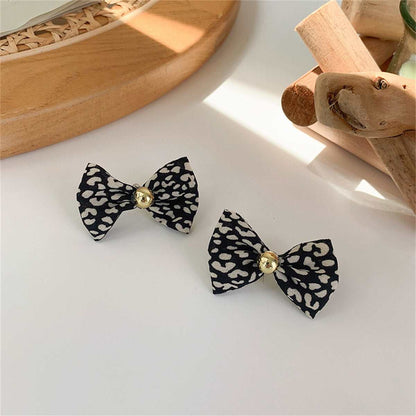 Black & Goldtone Leopard Bow Stud Earrings