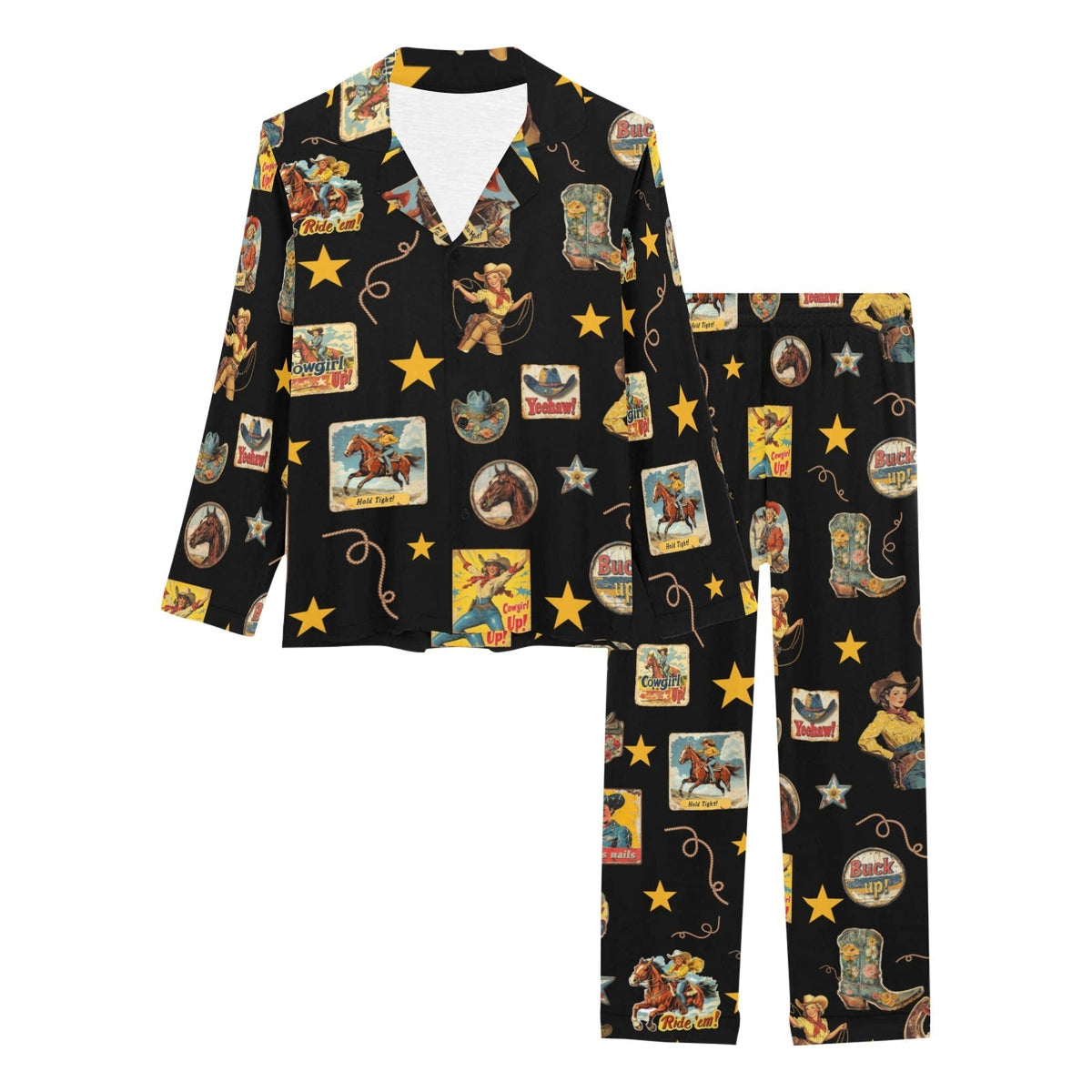 Baha Ranch Vintage Cowgirl Collage Western Pajama Set