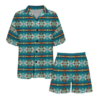 Baha Ranch Teal Aztec Women's Pajama Set Made in America