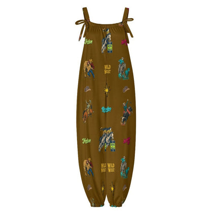 Baha Ranch The Last Roundup Western Rodeo Overalls Jumpsuit Brown