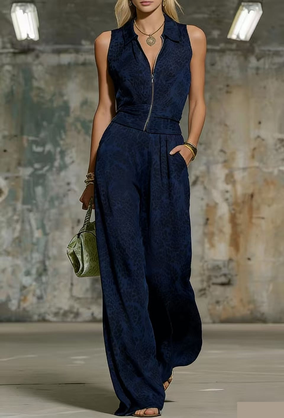 Floral Print Zip-Up Sleeveless Jumpsuit – Women's Wide Leg Romper