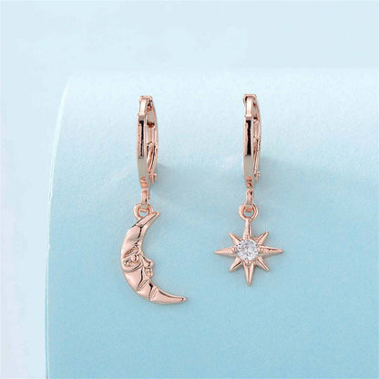 Cubic Zirconia & Rose Goldtone Sun Moon Huggie Earrings