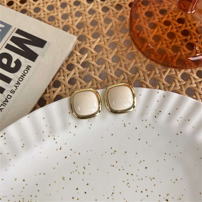 Beige Resin & Goldtone Square Stud Earrings