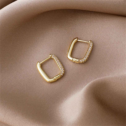 Cubic Zirconia & Goldtone Square Huggie Earrings