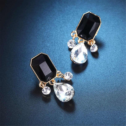 Black Crystal & Cubic Zirconia Goldtone Teardrop Earrings