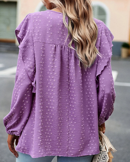 Women's Swiss Polka Dot Babydoll Top With Ruffles