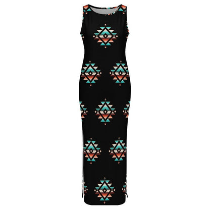 Baha Ranch Southwestern Aztec Sleeveless Bodycon Side Slit Western Maxi Dress