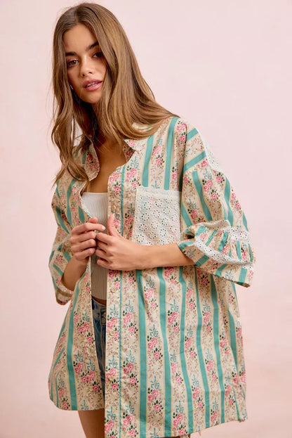 BiBi Eyelet Lace And Floral Mix And Match Shirt Top