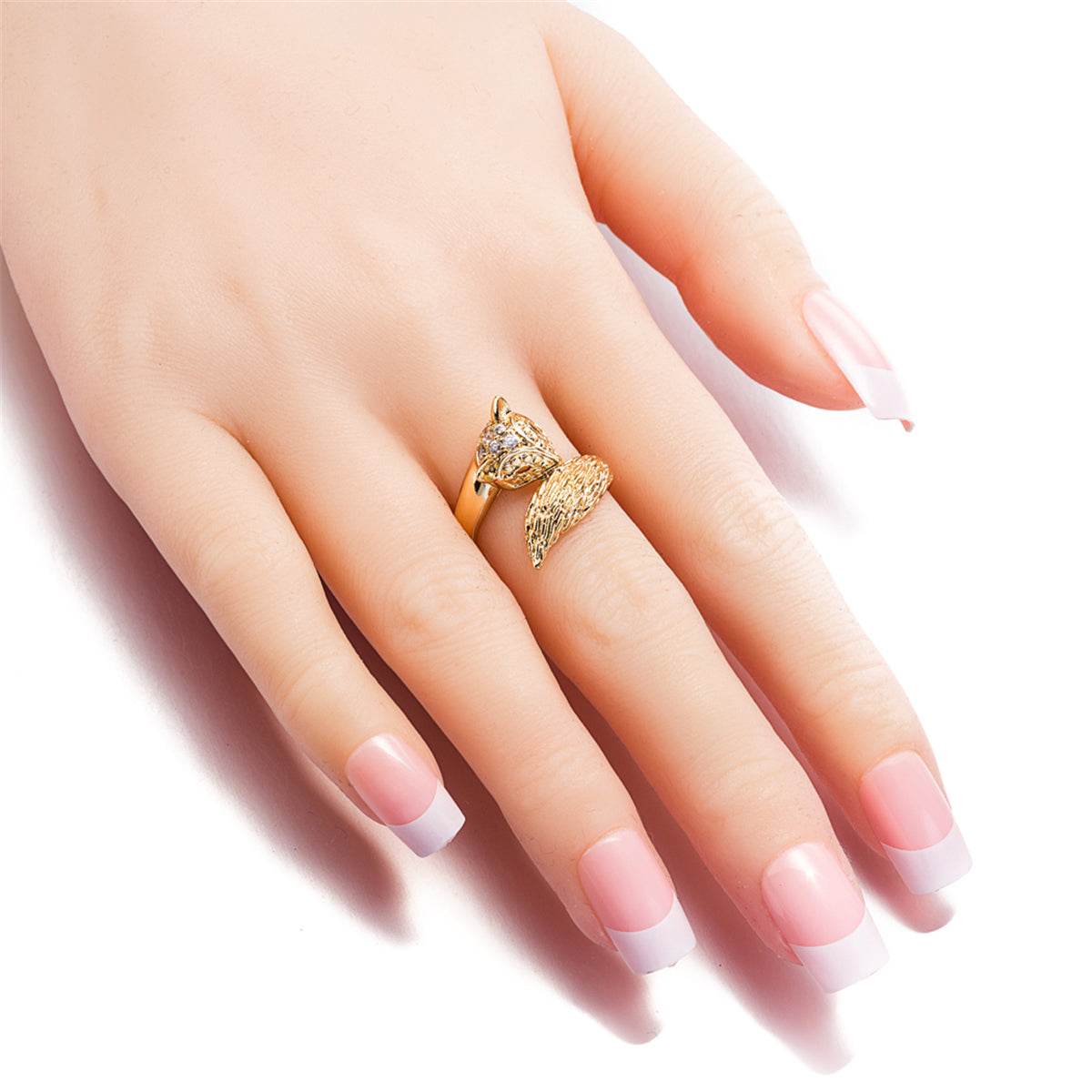 Cubic Zirconia & Goldtone Modern Fox Ring