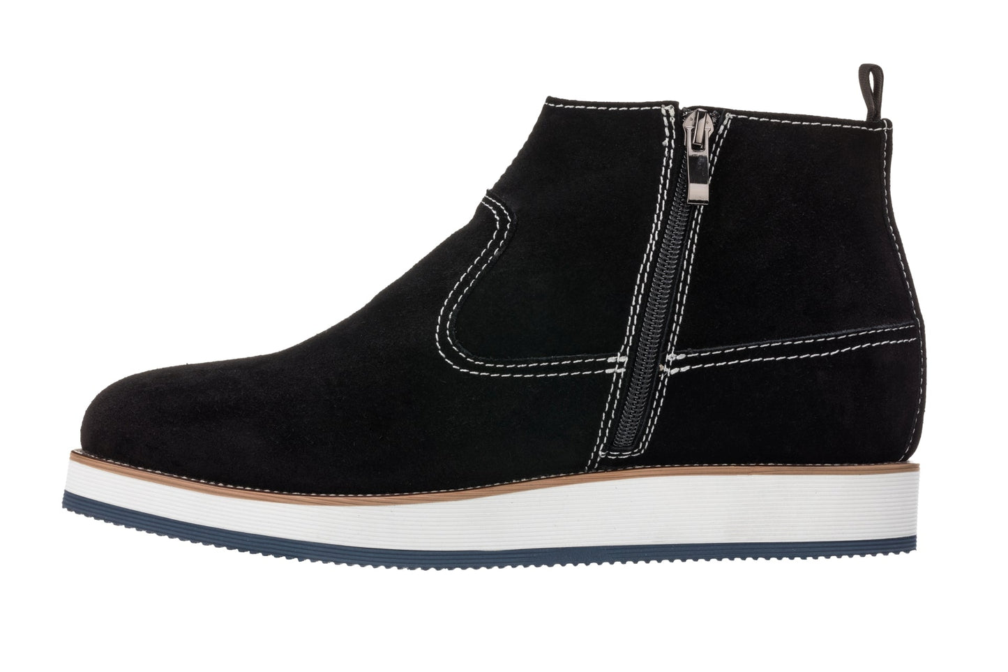 CALTO - Y30021 - 3 Inches Taller (Nubuck Black) - Zipper Boots