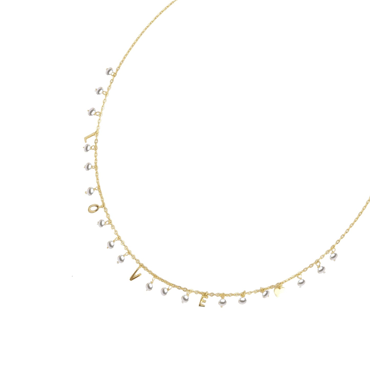Gold Over Sterling Silver Pearl Love Necklace with 18" Chain